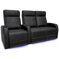 Valencia Theater Seating - Valencia Syracuse Row of 3 Loveseat Right Premium Top Grain Grade 9000 Leather Home Theater Seating - Black - Angle_Zoom