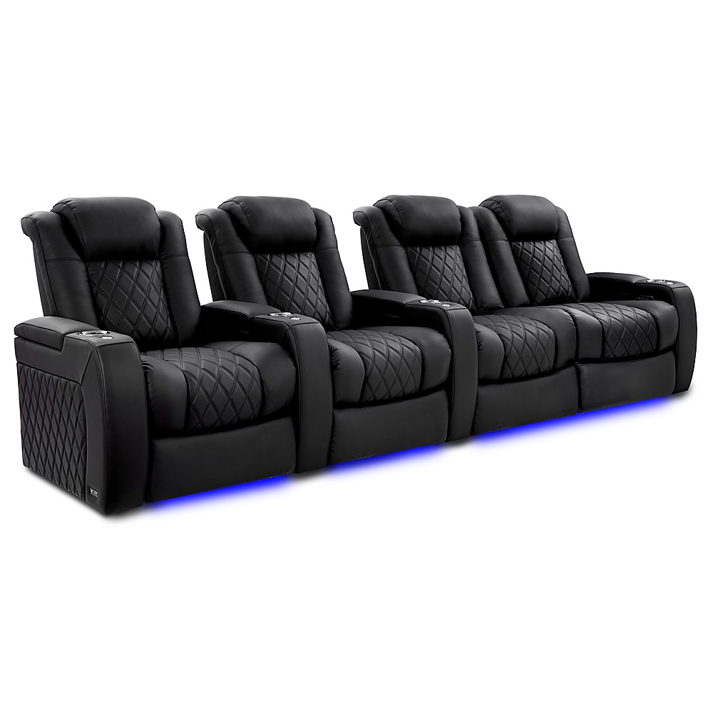 Angle View: Valencia Theater Seating - Valencia Tuscany XL Ultimate Row of 4 Loveseat Right Premium Semi-Aniline Italian Nappa Leather 20000 - Onyx