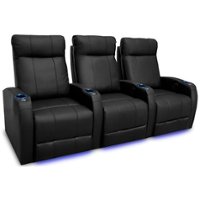 Valencia Theater Seating - Valencia Syracuse Row of 3 Premium Top Grain Grade 9000 Leather Home Theater Seating - Black - Angle_Zoom