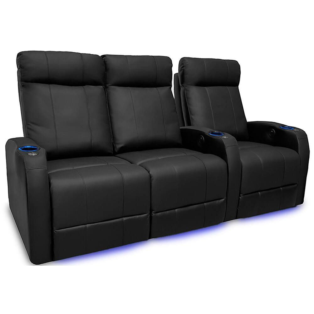 Angle. Valencia Theater Seating - Valencia Syracuse Row of 3 Loveseat Left Premium Top Grain Grade 9000 Leather Home Theater Seating - Black.