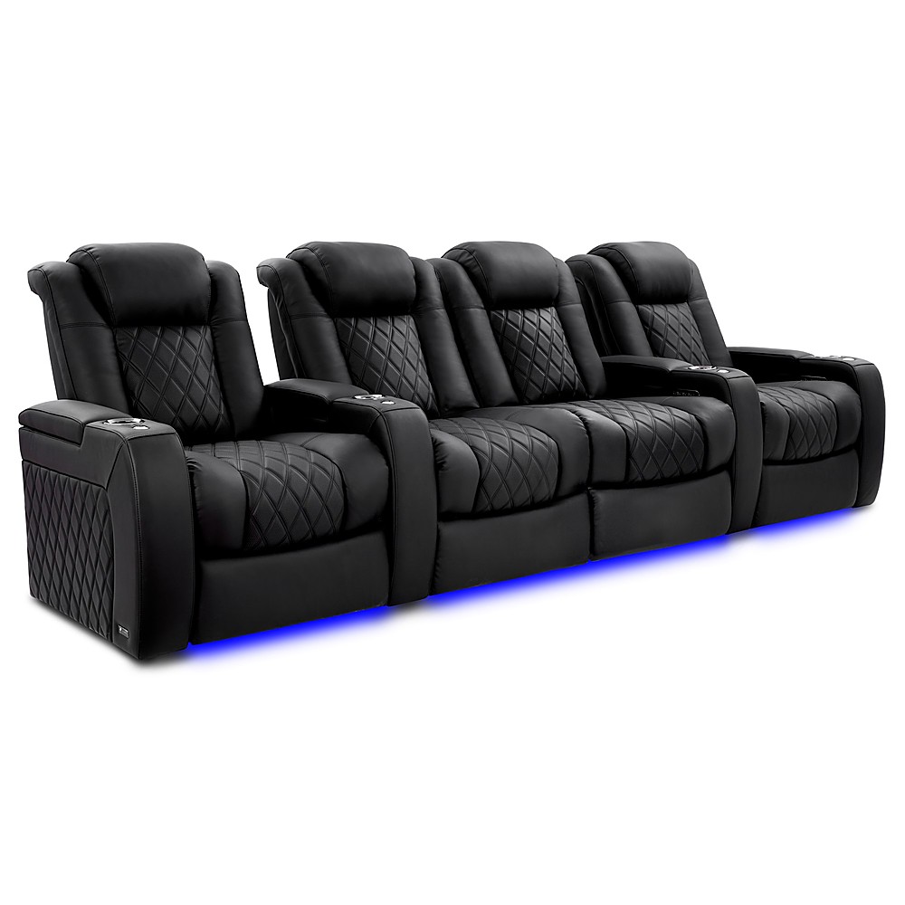 Angle View: Valencia Theater Seating - Valencia Tuscany XL Ultimate Row of 4 Loveseat Center Premium Semi-Aniline Italian Nappa Leather 20000 - Onyx