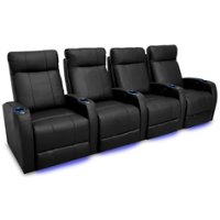 Valencia Theater Seating - Valencia Syracuse Row of 4 Premium Top Grain Grade 9000 Leather Home Theater Seating - Black - Angle_Zoom
