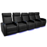 Valencia Theater Seating - Valencia Syracuse Row of 5 Premium Top Grain Grade 9000 Leather Home Theater Seating - Black - Angle_Zoom