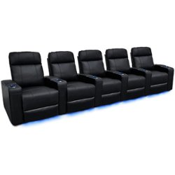 Valencia Theater Seating - Valencia Piacenza Power Headrest Row of 5 Premium Top Grain Grade 9000 Leather Home Theater Seating - Black - Angle_Zoom