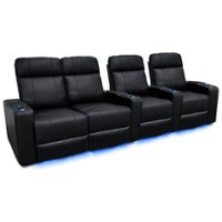 Valencia Theater Seating - Valencia Piacenza Power Headrest Row of 4 Loveseat Left Premium Top Grain Grade 9000 Leather Home Theater Seating - Black - Angle_Zoom