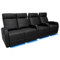 Valencia Theater Seating - Valencia Syracuse Row of 4 Loveseat Left Premium Top Grain Grade 9000 Leather Home Theater Seating - Black - Angle_Zoom