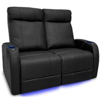 Valencia Theater Seating - Valencia Syracuse Row of 2 Loveseat Premium Top Grain Grade 9000 Leather Home Theater Seating - Black - Angle_Zoom