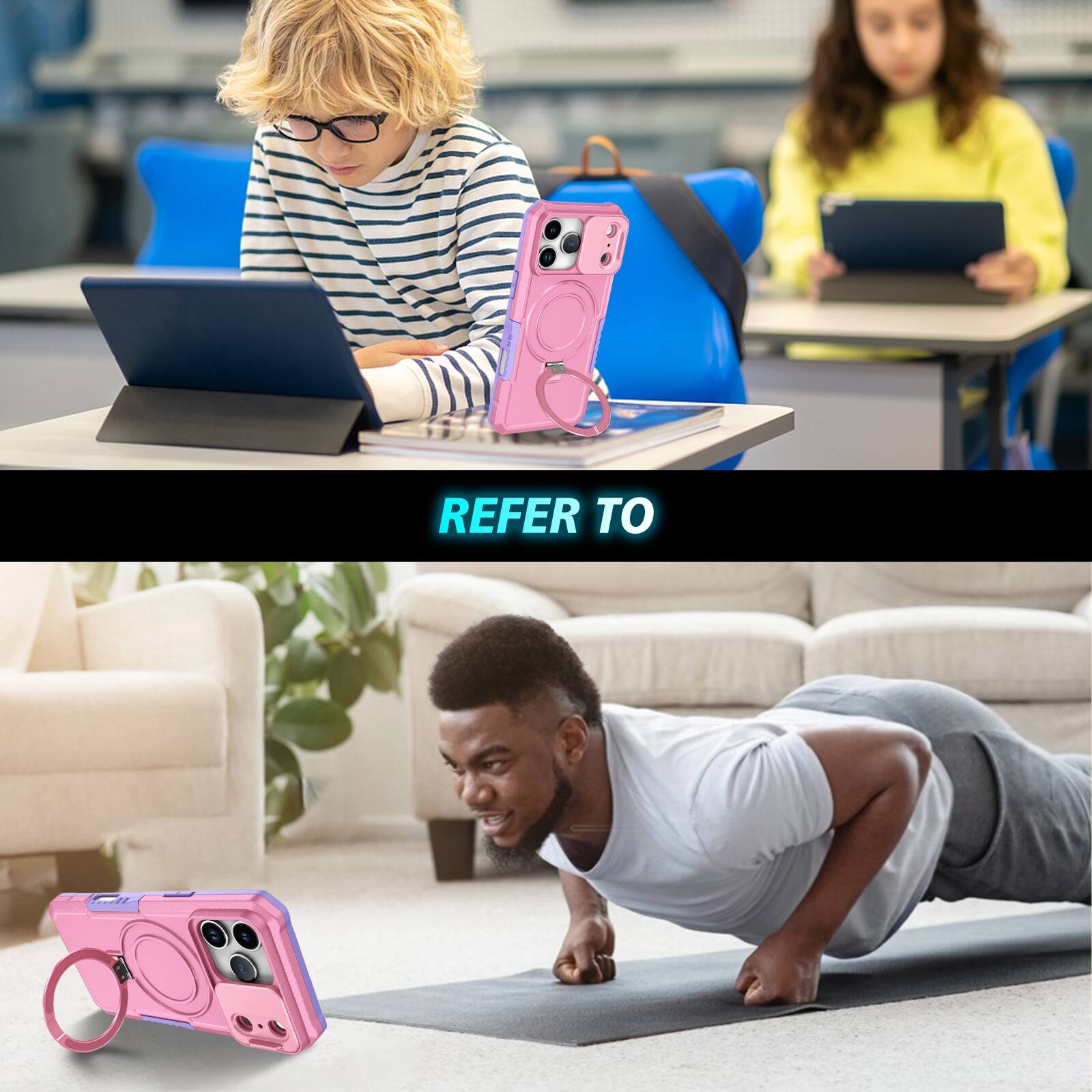 Alt View 6. UUCOVER - For Apple iPhone 17 Pro Magnetic Kickstand Case with Slide Lens Cover, Ring Compatible with MagSafe, Shockproof Cover - Pink.