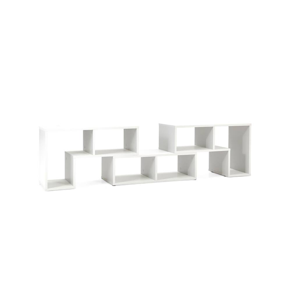 Back. Pefilos - 3 Pieces Adjustable TV for TVs up to 65 with Shelves-White, Mid Century Modern Living Room Bedroom TV Stand - White.