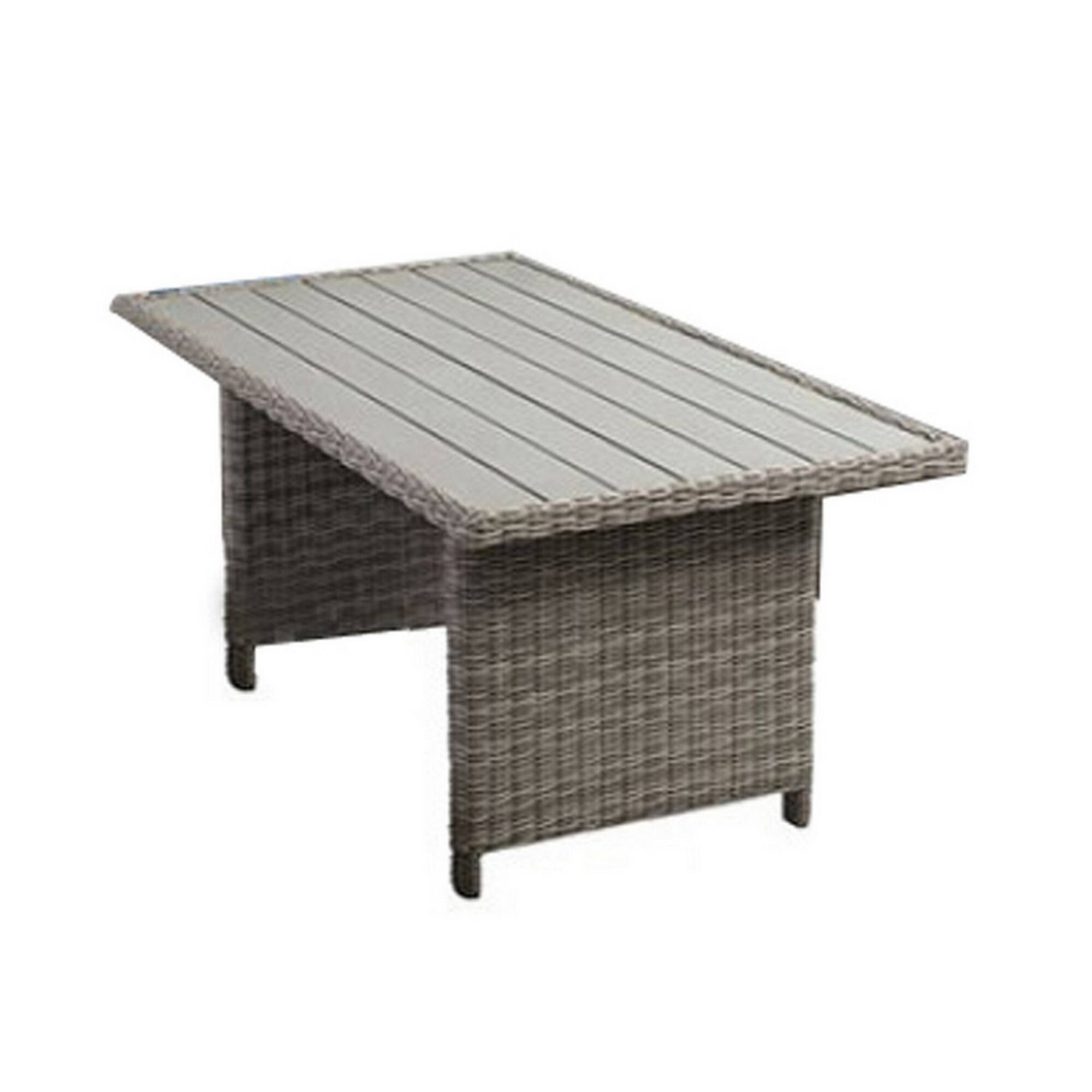 Alt View 1. Manhattan Lane - 59 Inch Outdoor Aluminum Dining Table, Gray Faux Wicker, Slatted Surface - Gray.