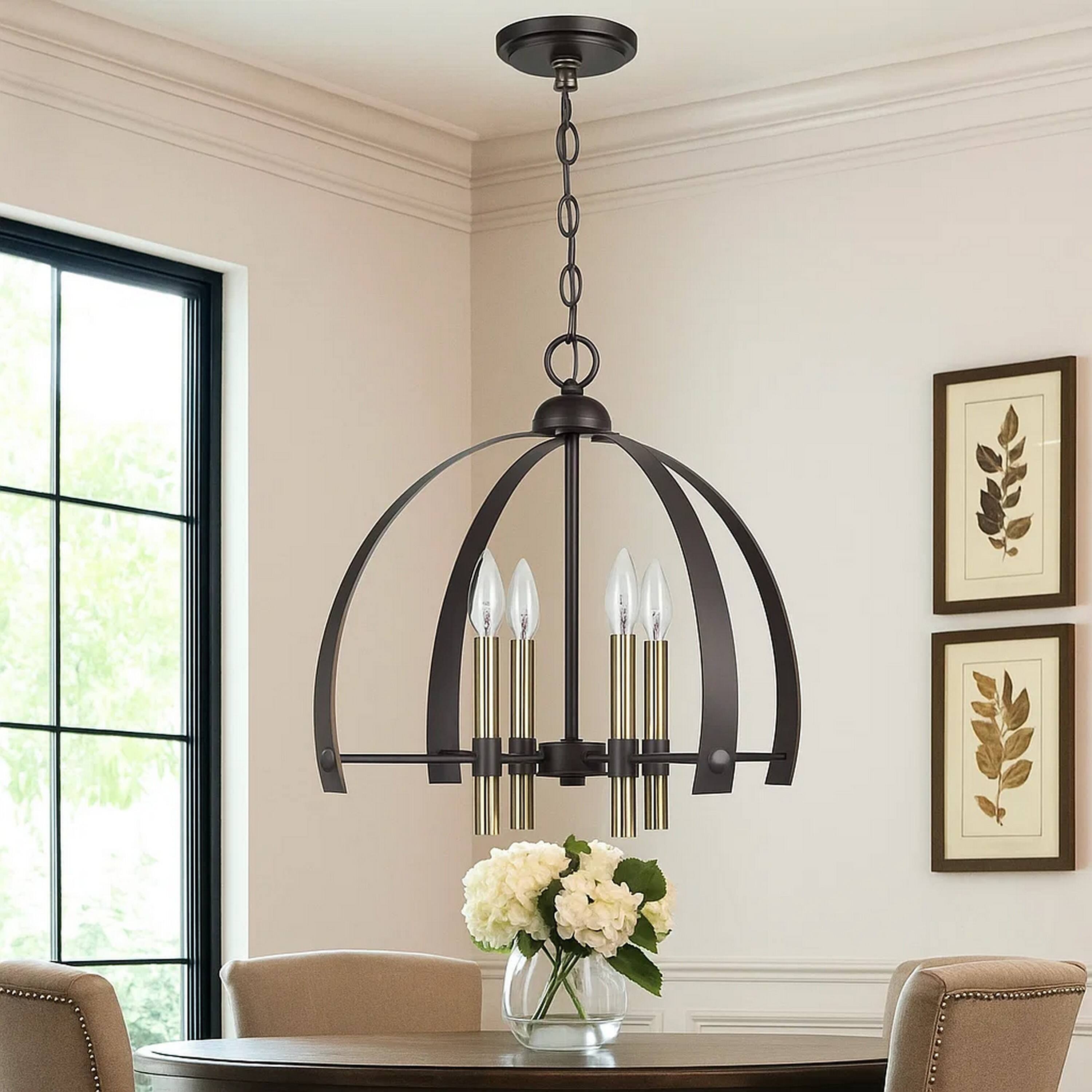 Alt View 3. Manhattan Lane - Metal Chandelier with 4 Candelabra Holders - Gold and Black.
