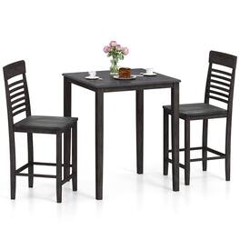 Gymax - 3 PCS Counter-Height Dining Table Set for 2 Square Kitchen Table & 2 Bar Chairs - Gray