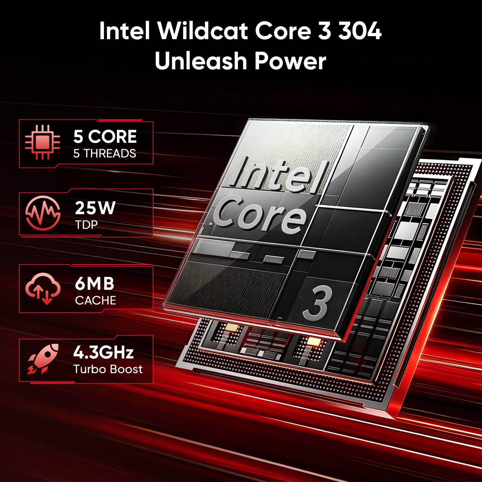 Intel Wildcat Core 3 304 Unleash Power

5 CORE 5 THREADS 25W TDP 6MB CACHE 4.3GHz Turbo Boost