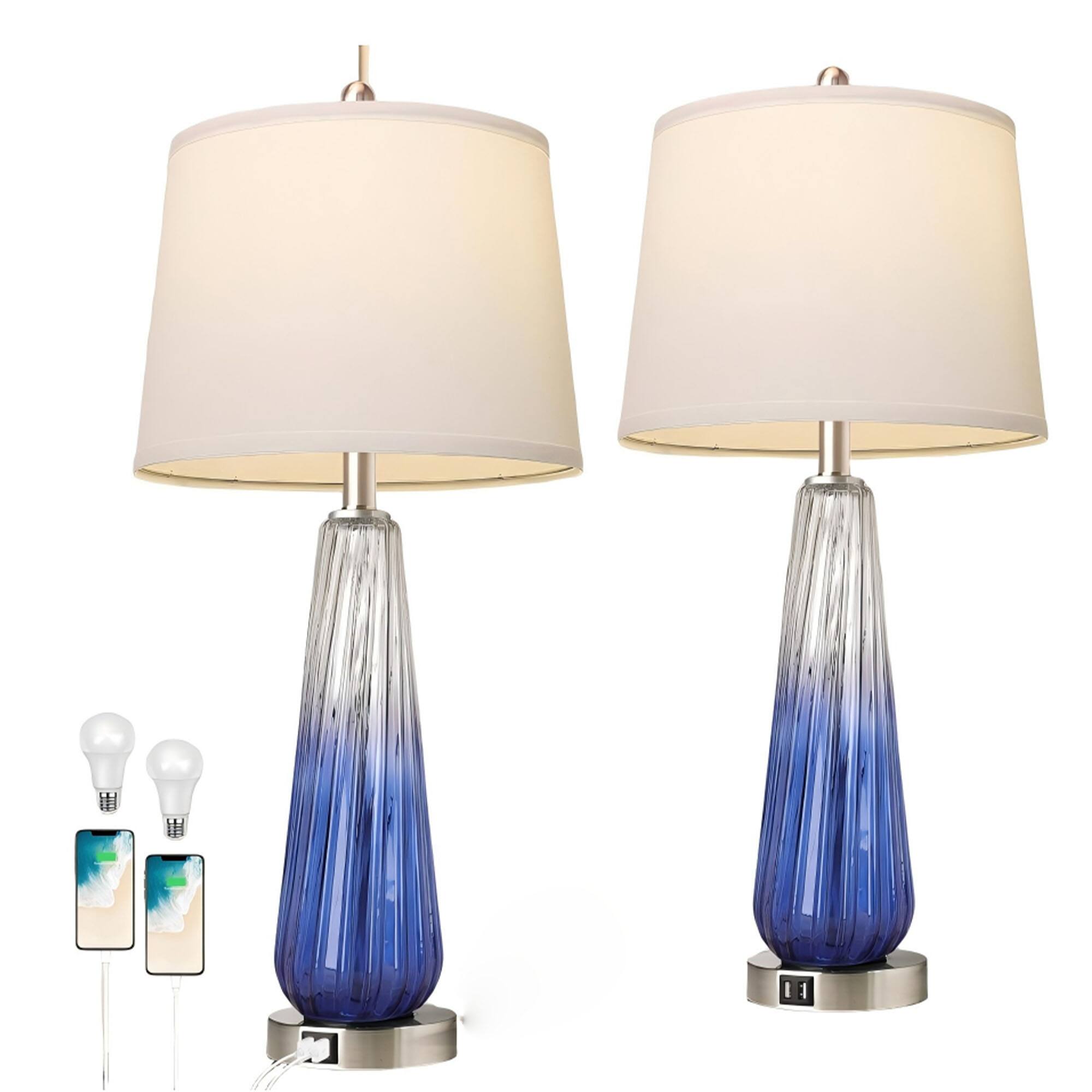 Front. Ecooso - Table Lamps Set of 2, Touch Control 3-Way Dimmable Bedside Lamps with USB Ports, Nightstand Lamp for Bedroom - Purple.