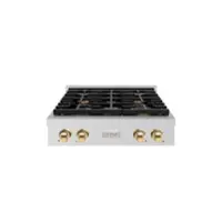 ZLINE - 30 in. Autograph Paramount Gas Rangetop w/ 4 Burners & Polished Gold Accents (SRTZ-30-G) - Stainless Steel - Front_Zoom