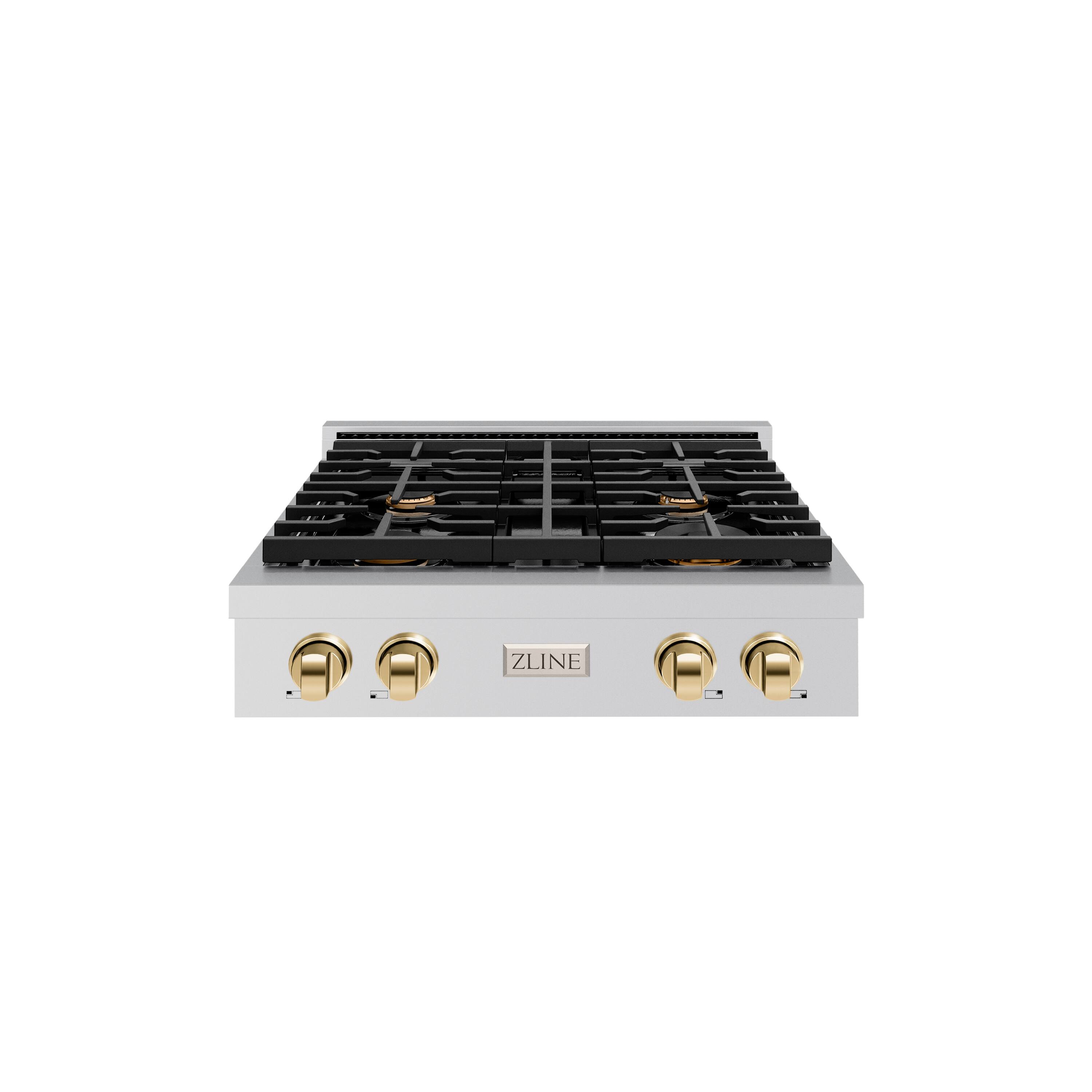 ZLINE - 30 in. Autograph Paramount Gas Rangetop w/ 4 Burners & Polished Gold Accents (SRTZ-30-G) - Stainless Steel