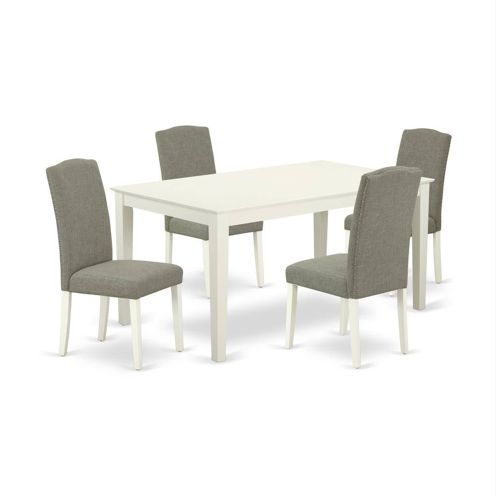 Back. East West Furniture - Dining Room Set Linen White - Brown.