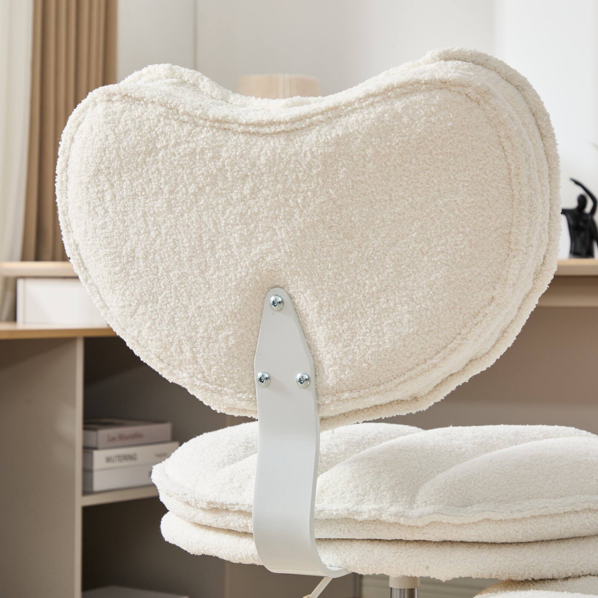 Alt View 3. Aukfa - Meditation Chair Plus - Teddy Fleece Cross-Legged Rolling Chair with Lumbar Support & Adjustable Stool. - Ivory.