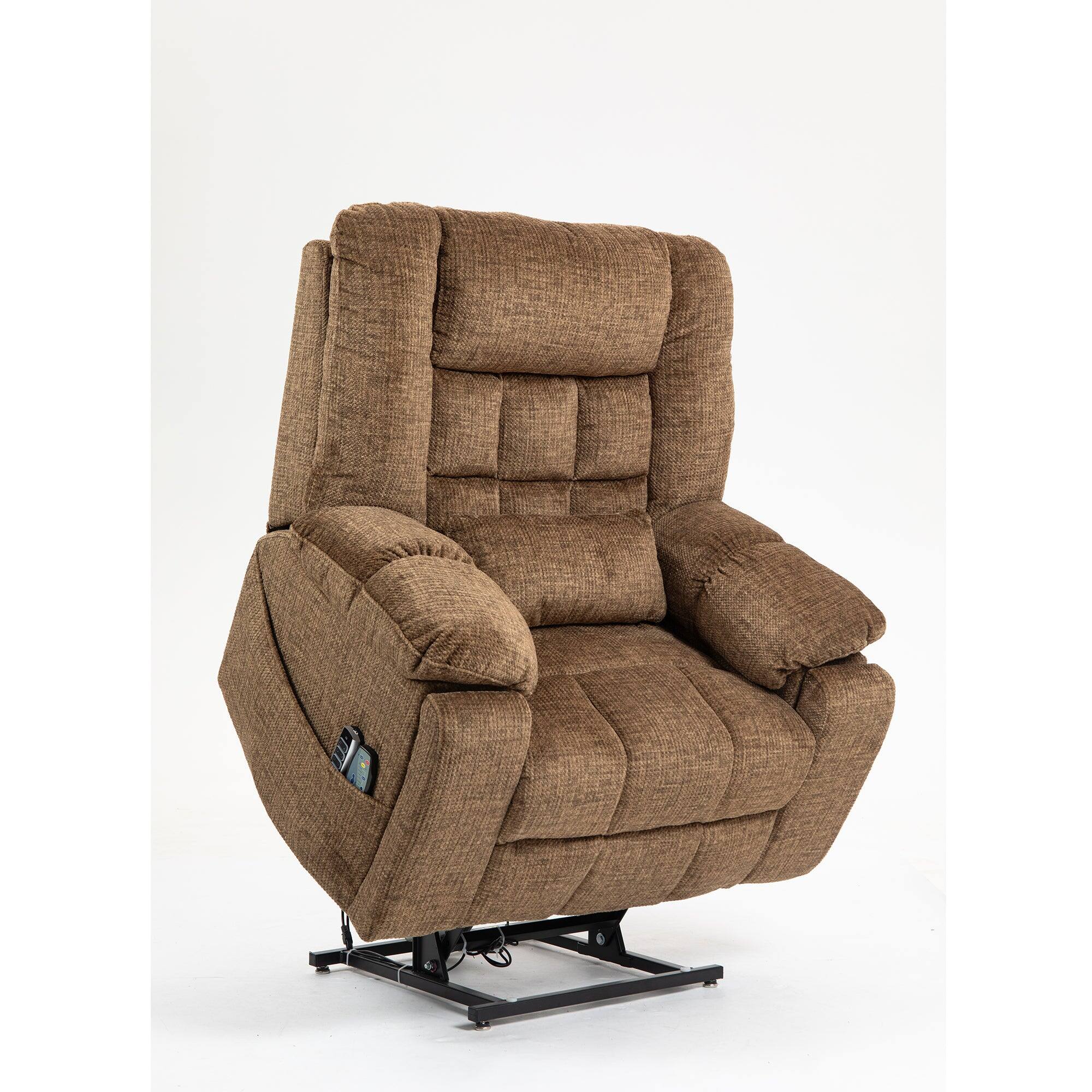 Alt View 1. Boyel Living - Power Lift Recliner for Big and Tall Seniors 4 OKIN Motors 180° Lay Flat Heat Massage Adjustable Headrest Lumbar - BROWN.