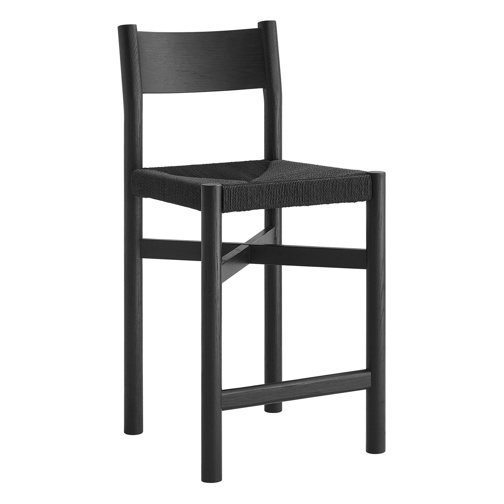 Alt View 2. Modway - Alvia Oak Woods Counter Stool With Woven Seats Set of 2 by Modway - Black.