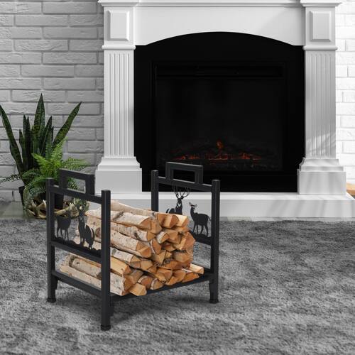 Alt View 3. Winado - 18in Firewood Log Rack - Steel Fireplace Storage Holder for Indoor/Outdoor Garden - Black.