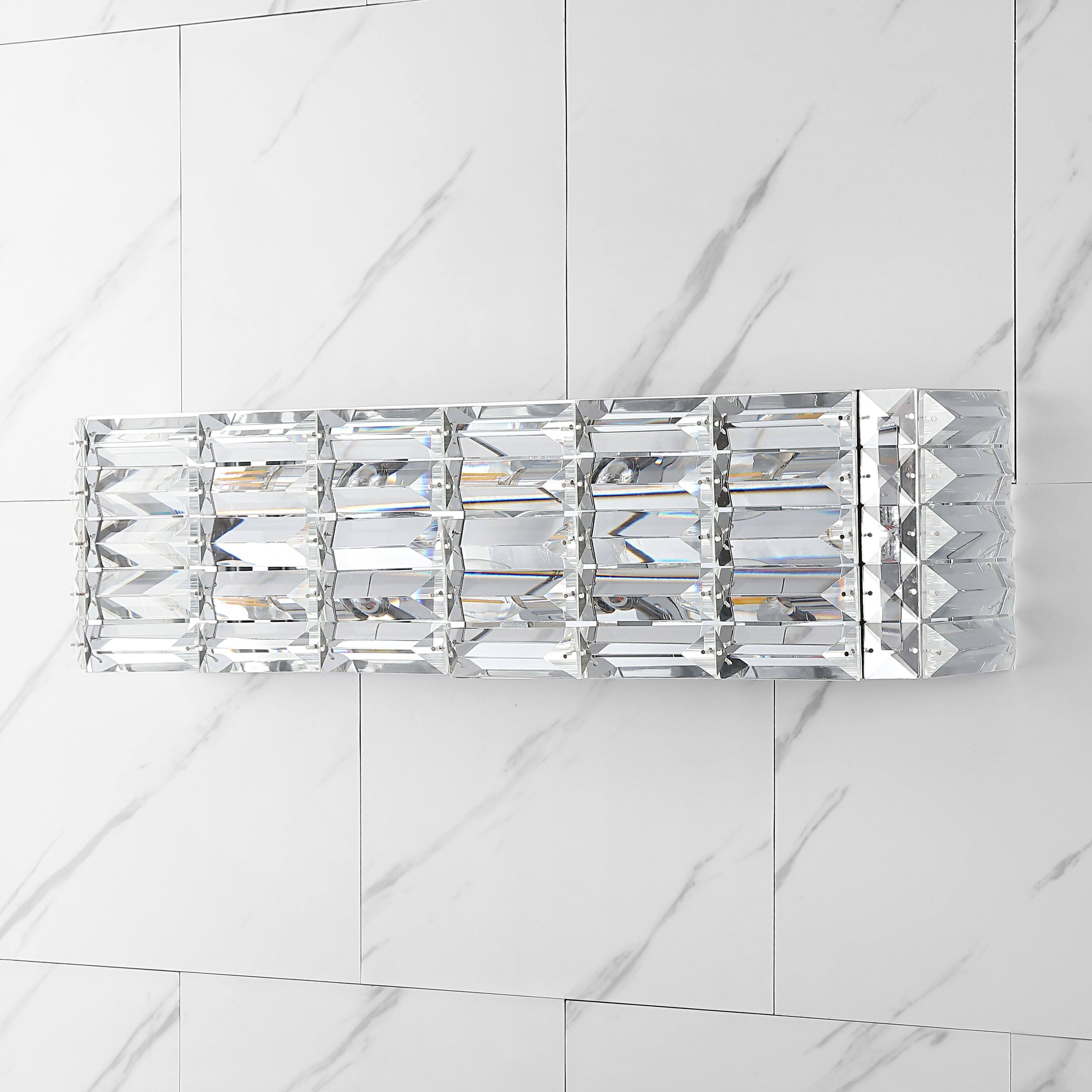 Alt View 5. Jonathan Y - Evelyn Crystal Rectangle 24.25" 3-Light Iron/Crystal Glam Modern LED Vanity Light, Chrome - Chrome.