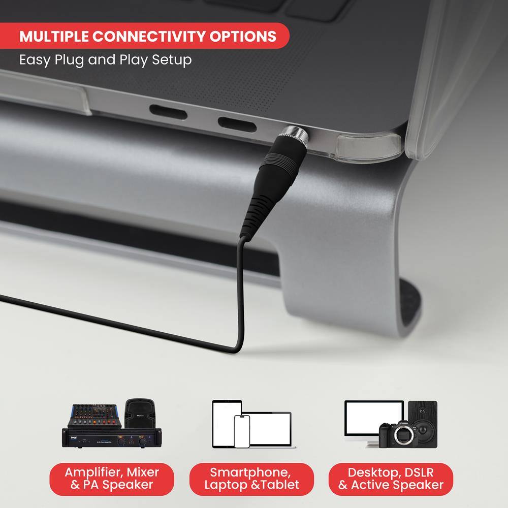 MULTIPLE CONNECTIVITY OPTIONS  
Easy Plug and Play Setup  

Amplifier, Mixer & PA Speaker  
Smartphone, Laptop & Tablet  
Desktop, DSLR & Active Speaker