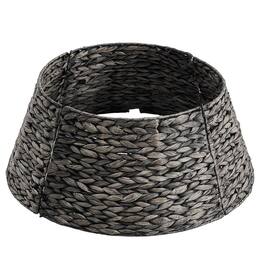 Sweet - 24in Christmas Tree Collar for 4-7ft Trees, Woven Hyacinth Holiday Rattan Tree Skirt Accessory w/Cord Access Hole - Black