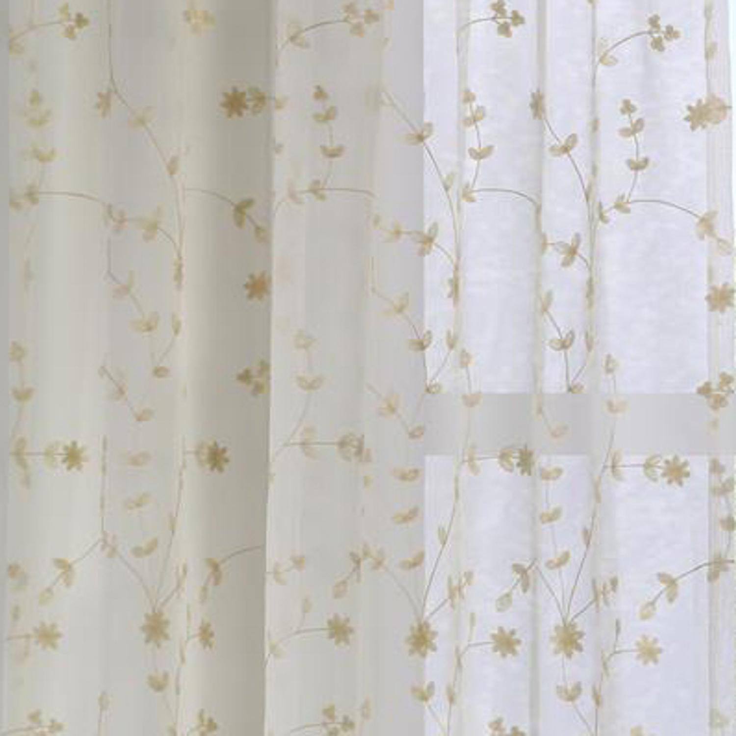 Left. Commonwealth Home Fashions - Commonwealth Habitat Grandeur Deep Scalloped Embroidery Pole Top Window Panel - 52x84" - Cream - Cream.