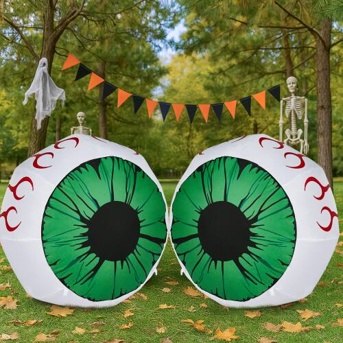 Alt View 7. Winado - 2PCS 3FT Halloween Inflatable Eyeballs Decoration, Blow Up with LED Lights for Holiday Indoor Outdoor Party Yards Garden - Green.
