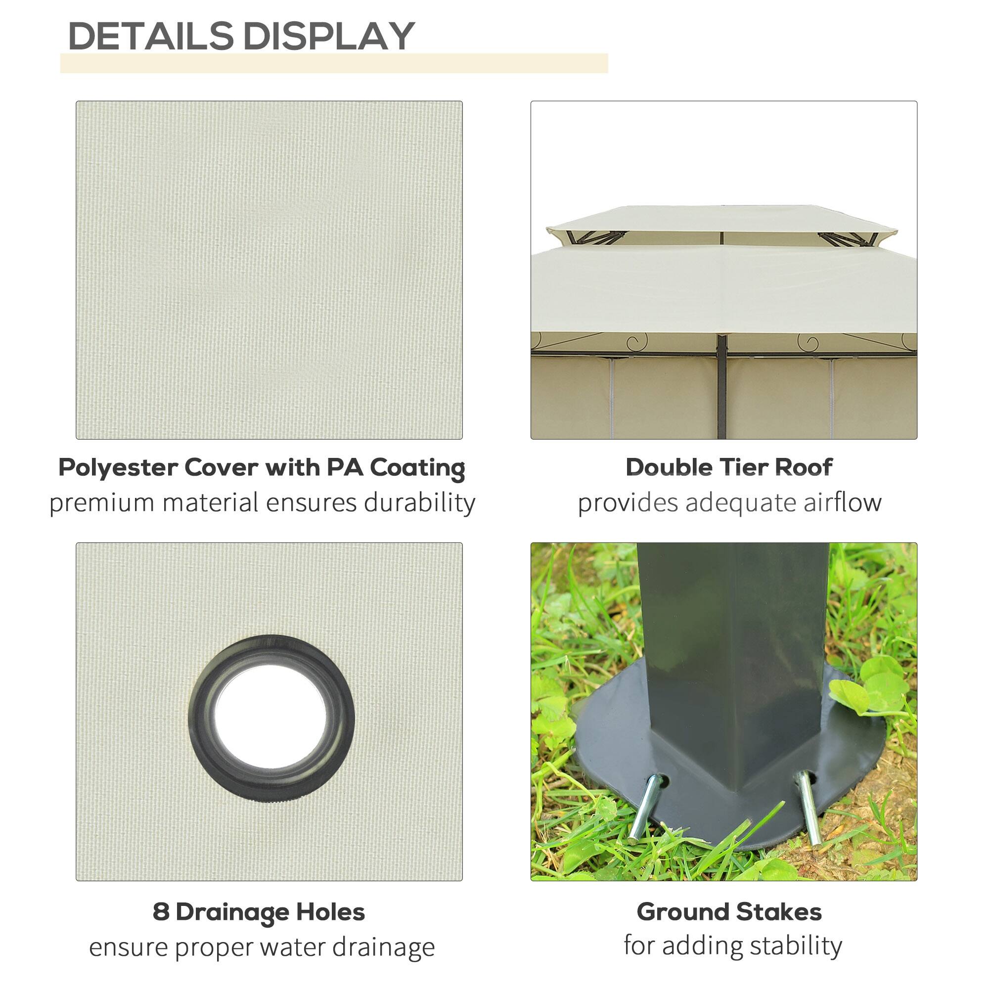 Polyester Cover with PA Coating, Double Tier Roof, 8 Drainage Holes, Ground Stakes