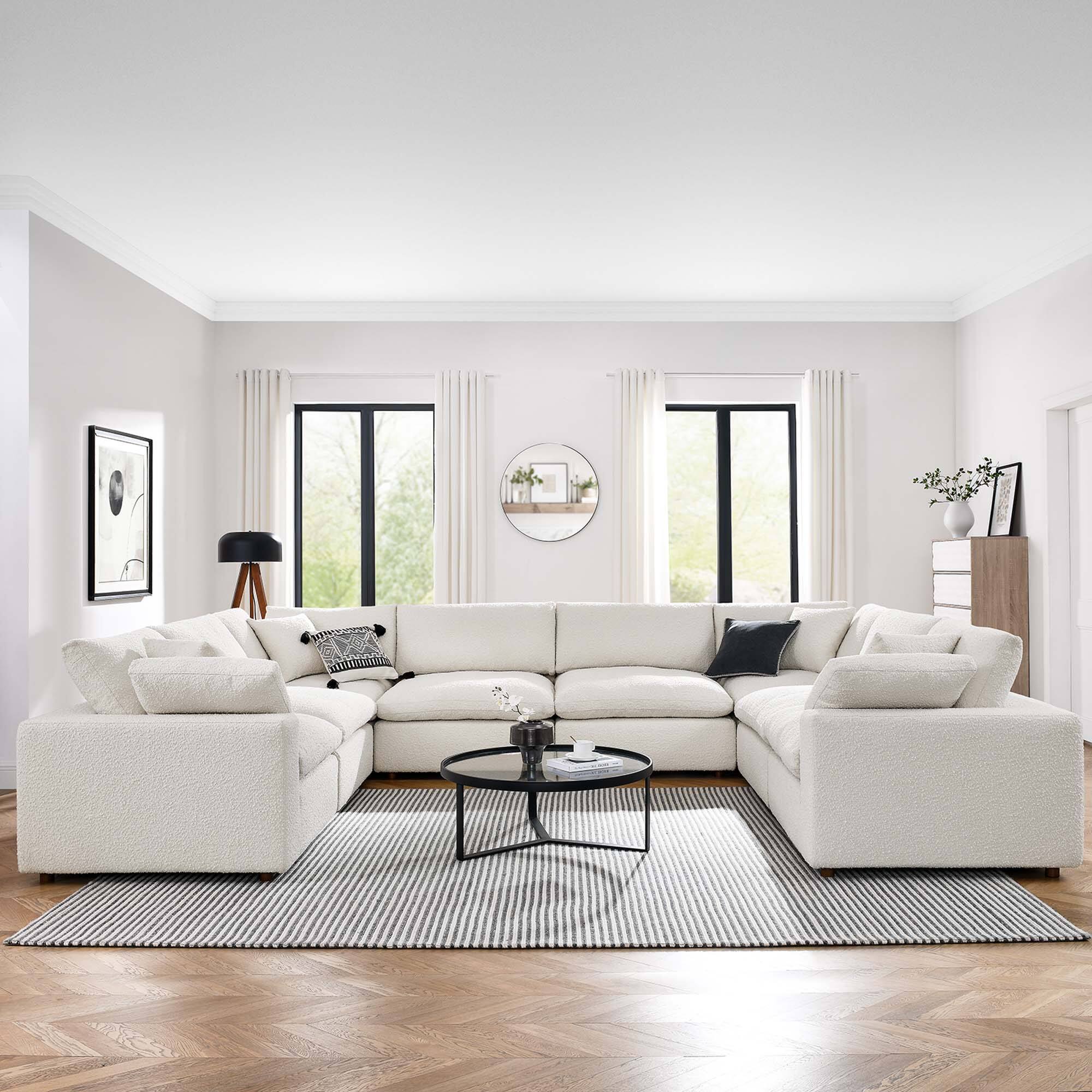 Back. Modway - Commix 8-Piece Down Filled Overstuffed Boucle Fabric Sectional Sofa by Modway - White.
