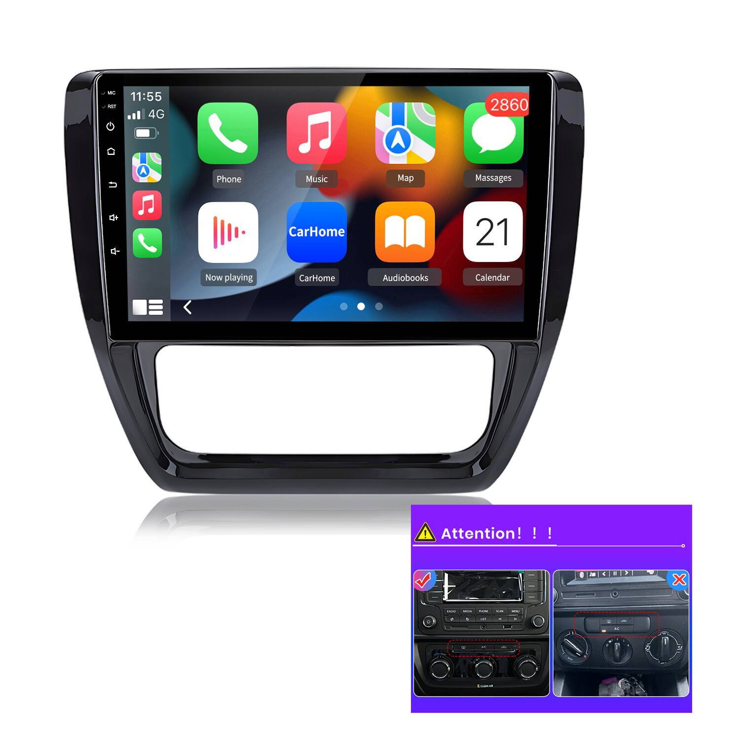 Junsun - For VW Jetta 6 2011-2018 10" 8 Core carplay 4+64GB Android 15 Car Stereo Radio GPS Navi RDS WIFI SWC Bluetooth - Black