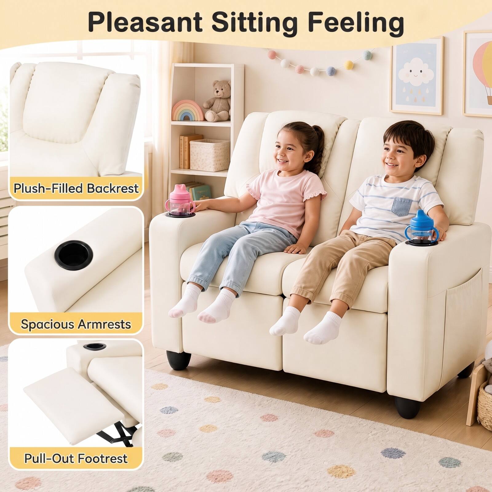 Pleasant Sitting Feeling

- Plush-Filled Backrest
- Spacious Armrests
- Pull-Out Footrest