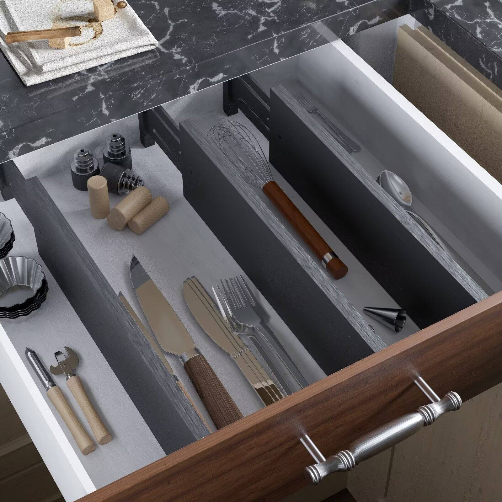 Alt View 1. Tooloton - Expandable Drawer Dividers 4-Pack, Adjustable 17-22 Inch, 4.65" High Organizer for Clothing and Dressers, Black - Black.