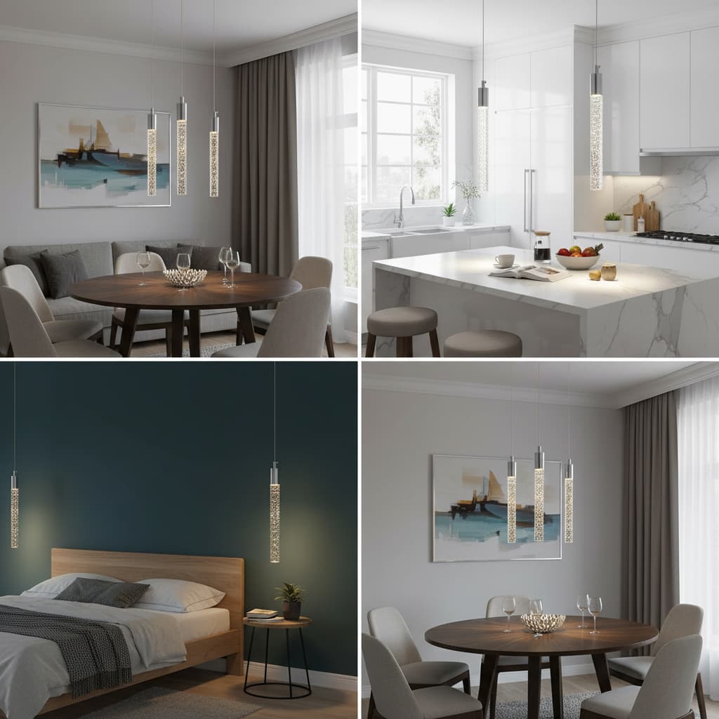 Alt View 3. FINEAK - Modern Chrome Dimmable LED Mini Crystal Pendant Light - 1 Pack - Chrome.