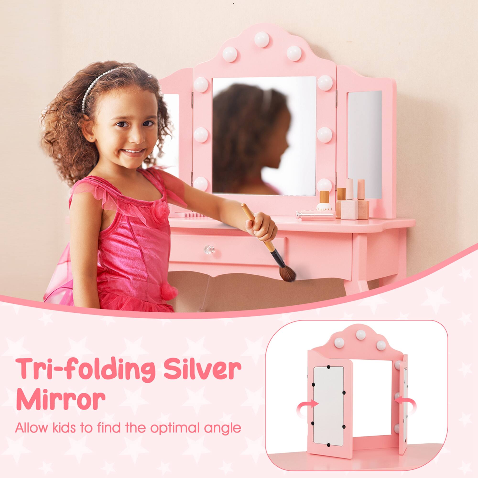 Tri-folding Silver Mirror

Allow kids to find the optimal angle.