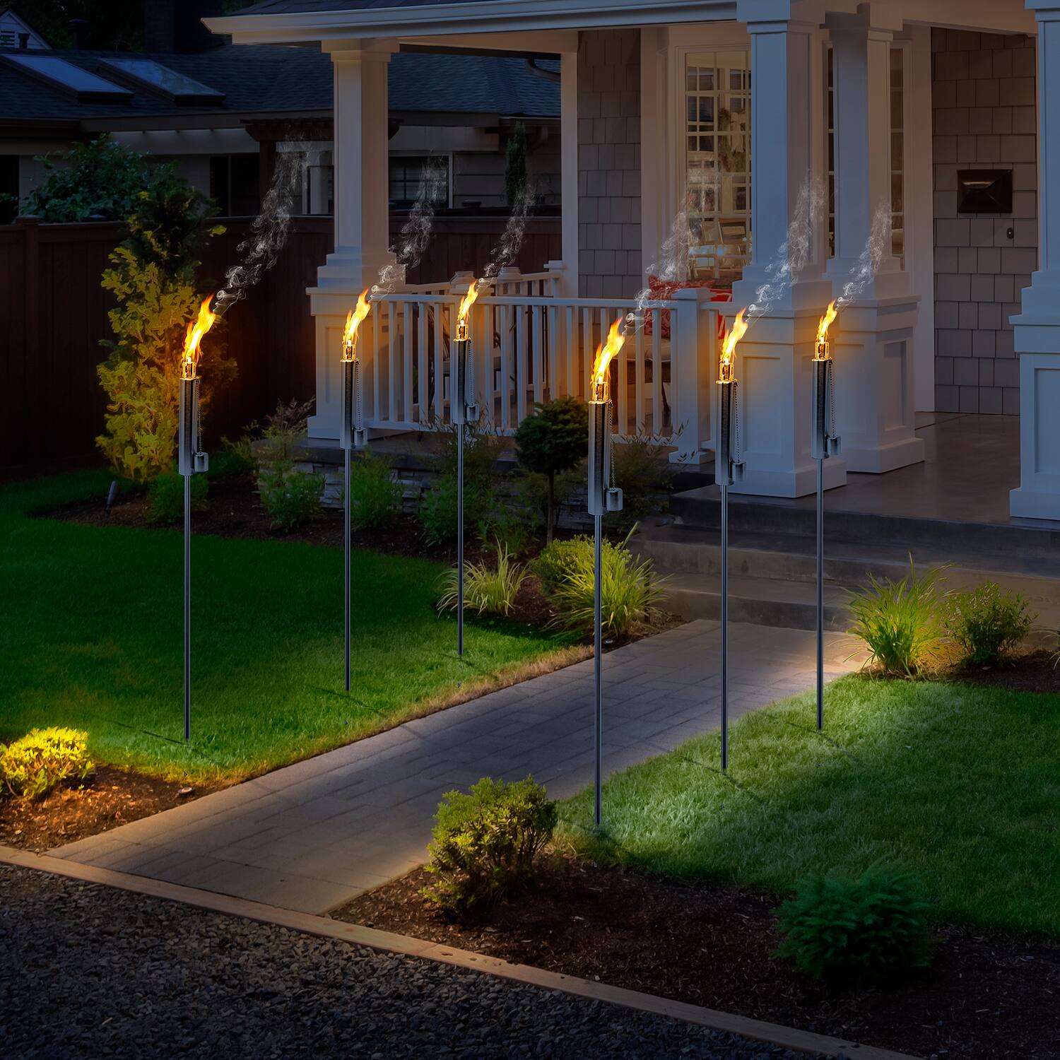 Alt View 1. Sorbus - Matney Stainless Steel Tiki Torches, 5 ft Outdoor Oil Torch Lamp for Citronella, Garden, Lawn, Backyard Parties - Silver.