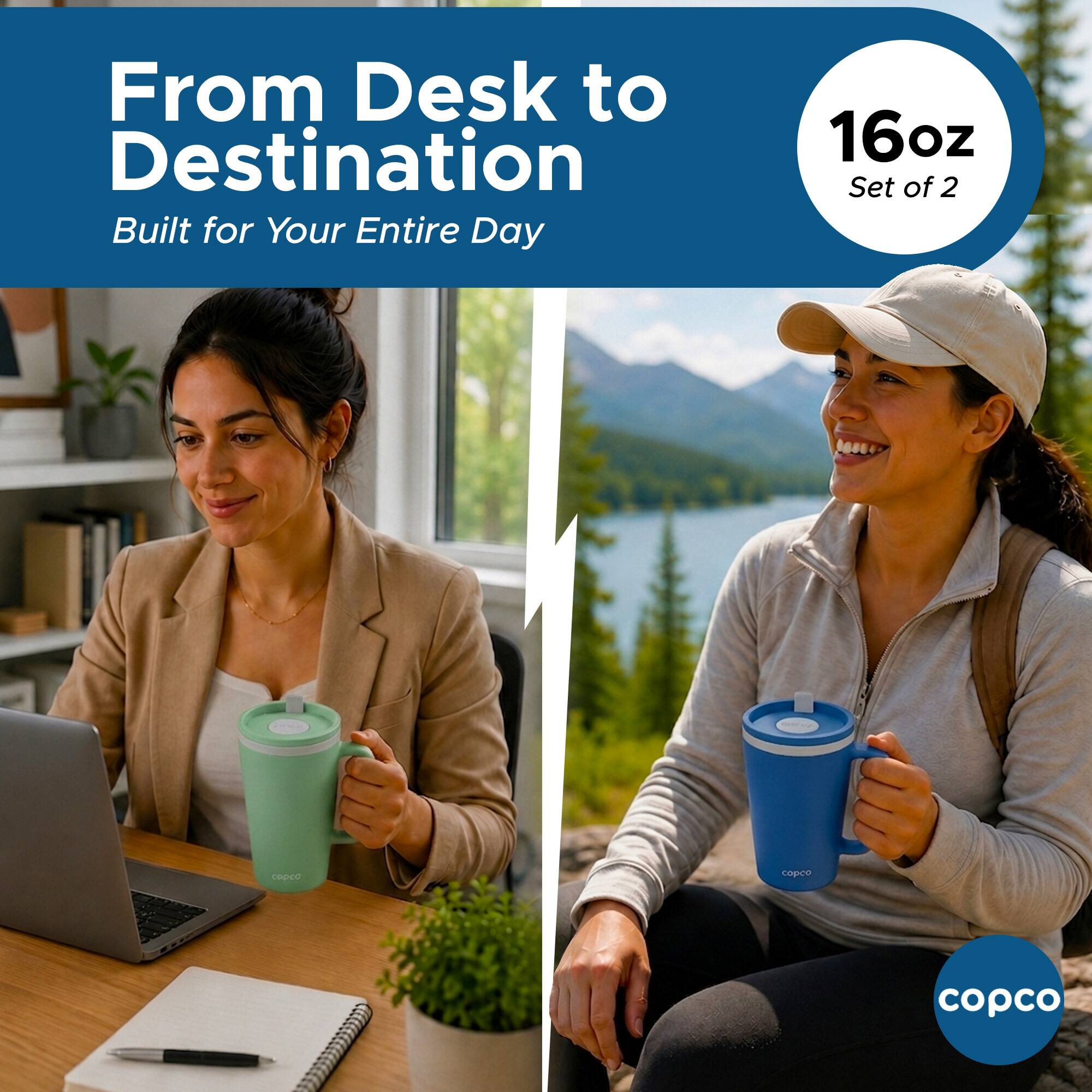 From Desk to Destination  
Built for Your Entire Day  
16oz Set of 2  
copco