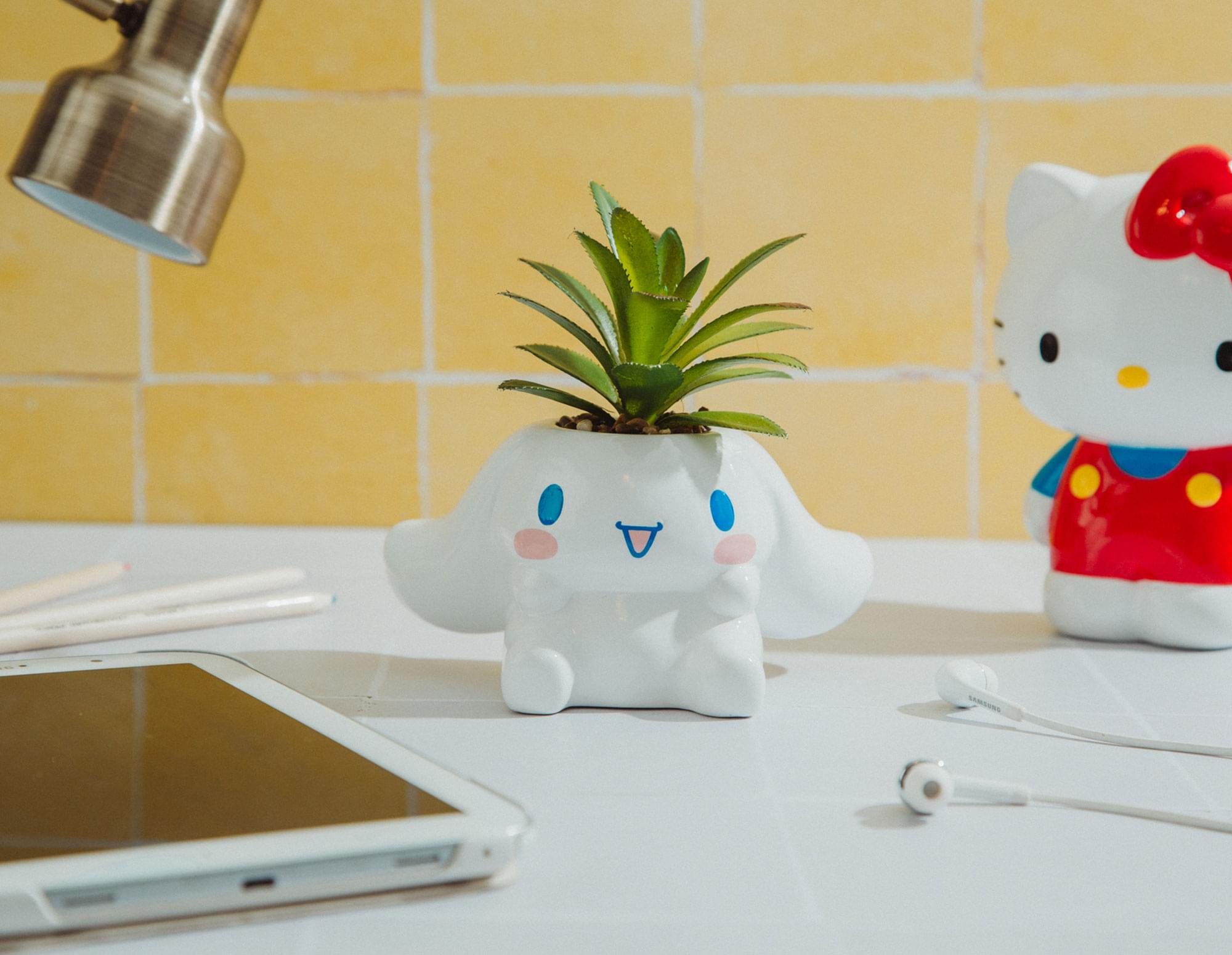 Alt View 2. Silver Buffalo - Sanrio Cinnamoroll 3-Inch Ceramic Mini Planter With Artificial Succulent - White.