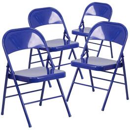 Emma + Oliver - 4 Pack Colorful Metal Folding Chair Teen and Event Seating - Cobalt Blue