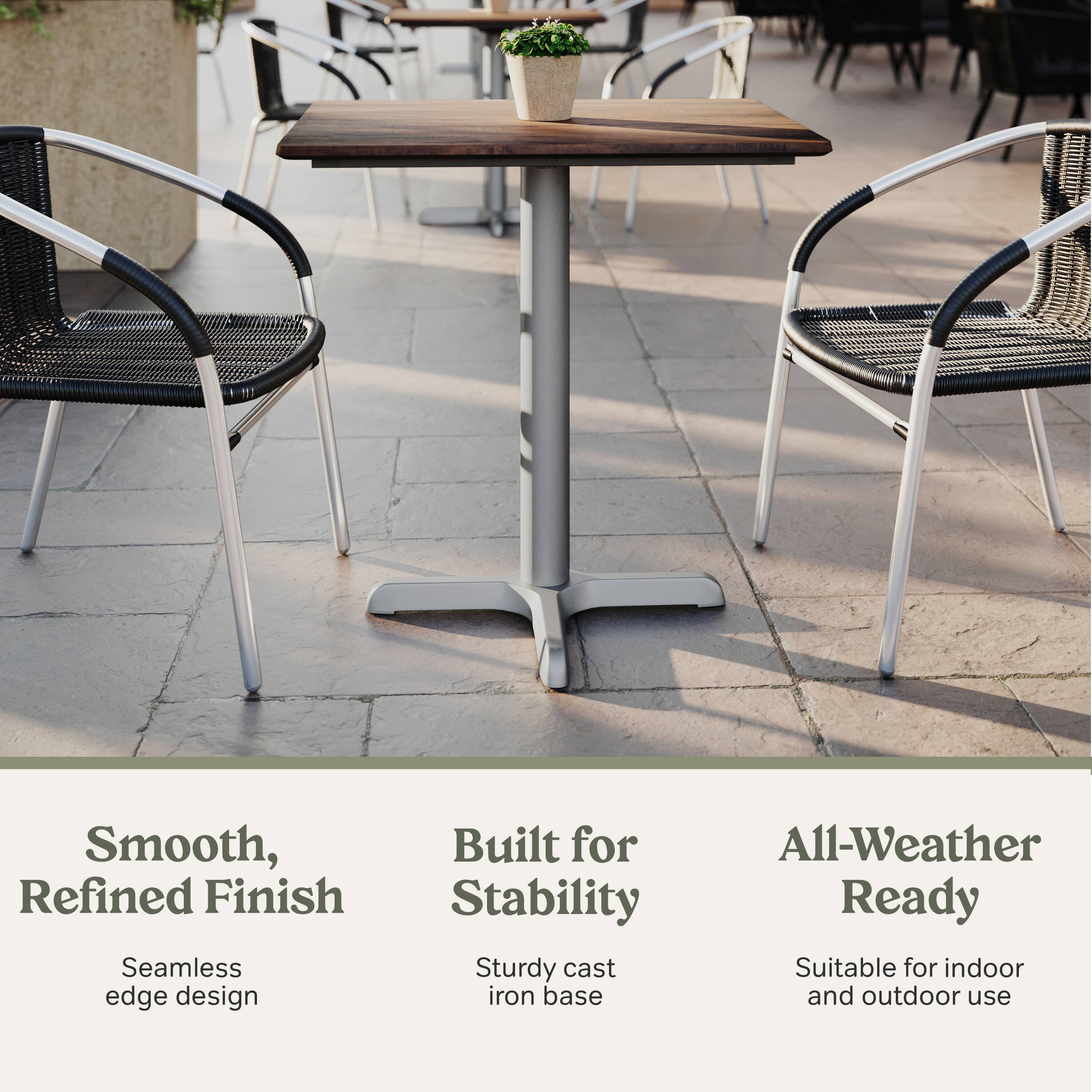 Smooth, Refined Finish  
Seamless edge design

Built for Stability  
Sturdy cast iron base

All-Weather Ready  
Suitable for indoor and outdoor use