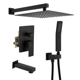 Boyel Living - 1-Spray Patterns with 2.5 GPM 12 in. Square Wall Mount Dual Shower Heads with Pressure Balance Valve - Matte Black