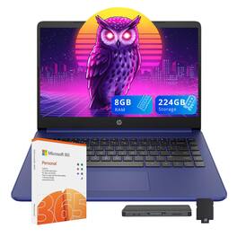 HP - Stream 14" HD Business Laptop,Intel Celeron N4120,8GB RAM,64GB eMMC+160GB Dock Set,1 Year Office 365,Win 11 - Blue