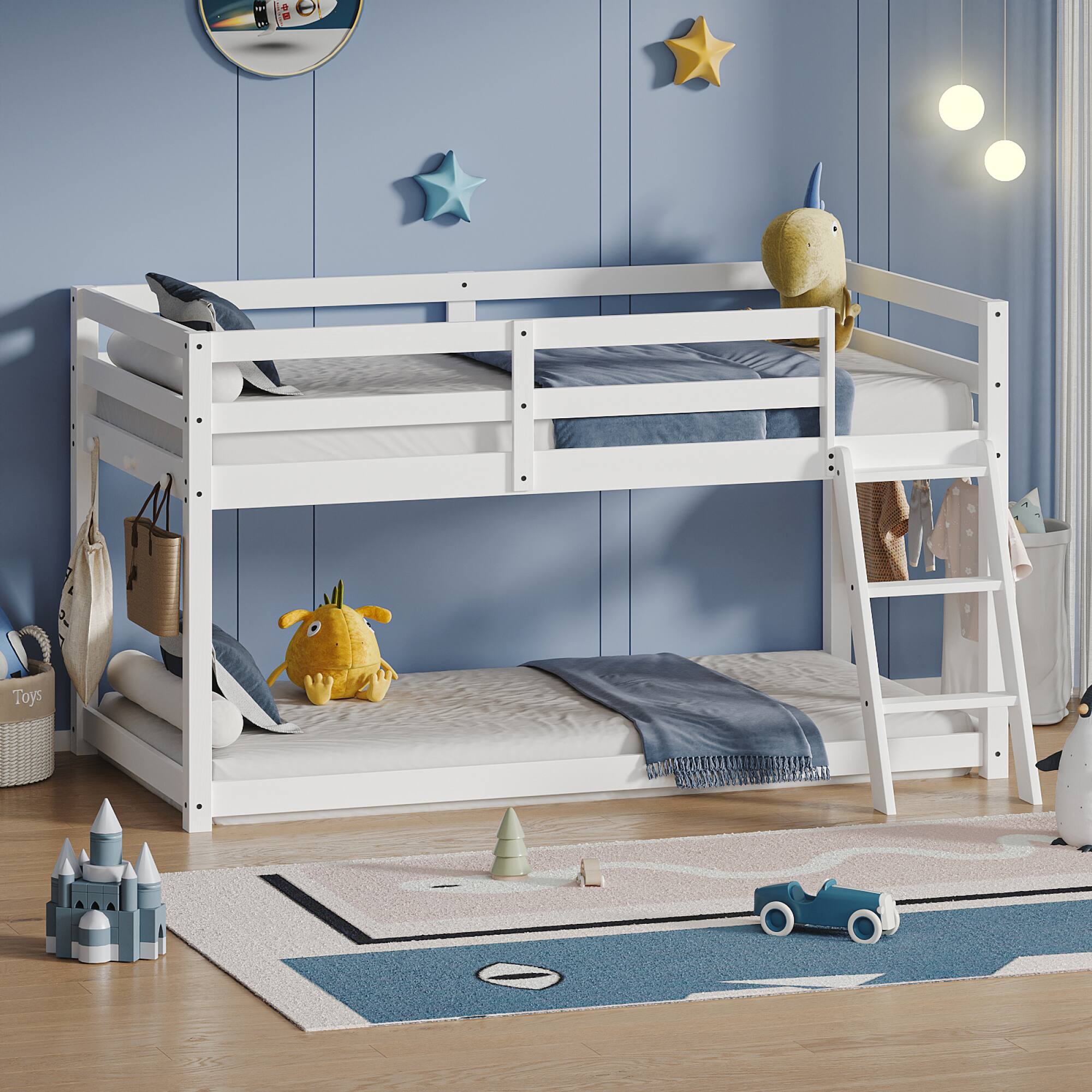 Angle. GOODSILO - Convertible Twin Loft and Bunk Bed with LED Lighting, Solid Wood Frame for Kids and Teens Room - White.
