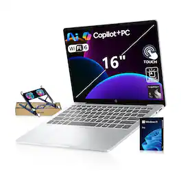HP - OmniBook 5 16" FHD+ Touch Laptop - Qualcomm Snapdragon X Plus - 32GB RAM 1TB SSD - Copilot+ PC - PCO Laptop Cooler - Silver