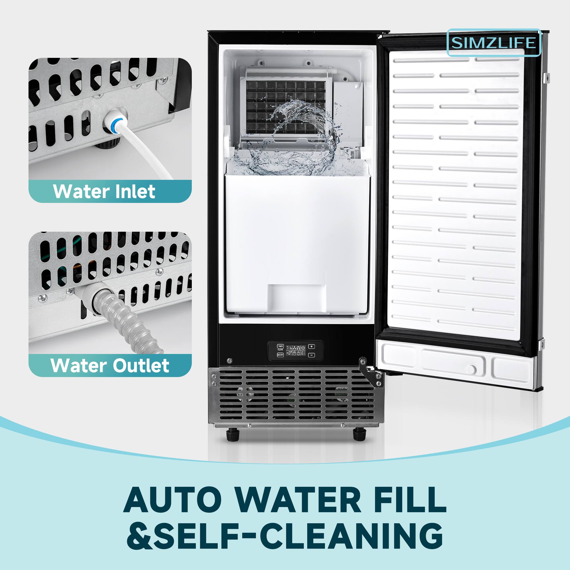 SIMZLIFE  
INANO - 5 AUTO WATER FILL & SELF-CLEANING  

Water Inlet  
Water Outlet  

AUTO WATER FILL & SELF-CLEANING