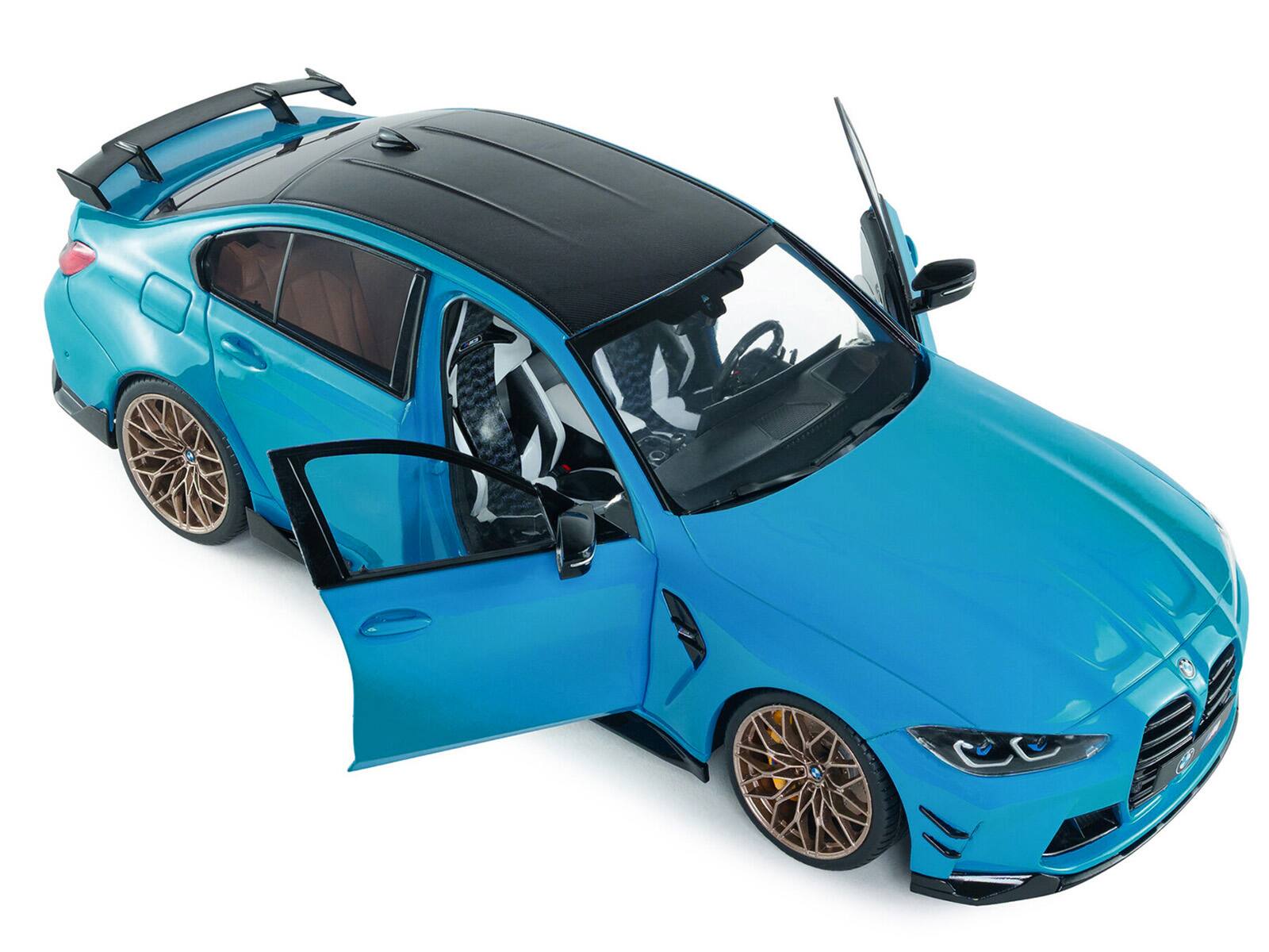 Alt View 1. Solido - 2024 BMW M3 Competition Daytona Beach Blue with Carbon Top 1/18 Diecast Model Car by Solido.