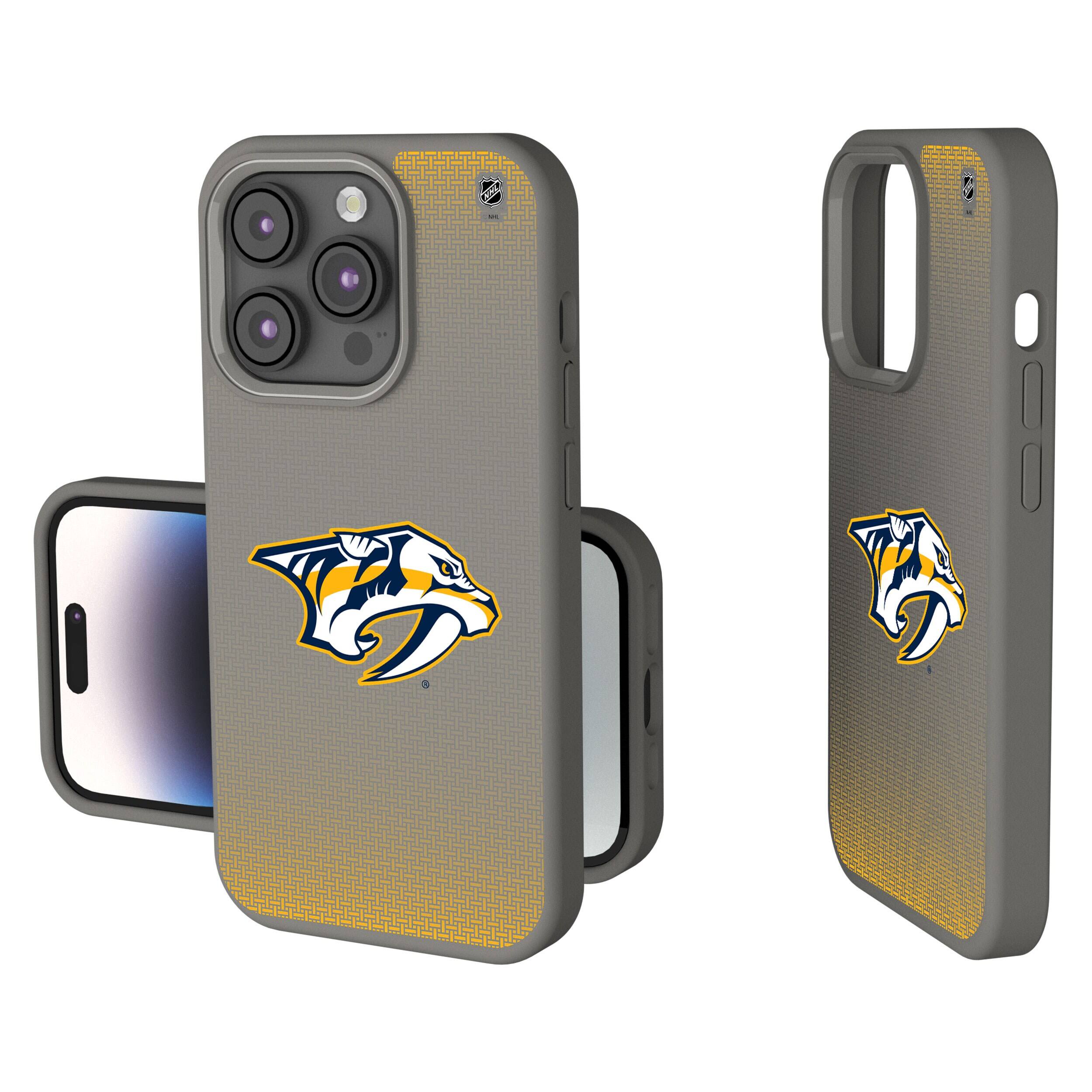 Front. Keyscaper - Nashville Predators Linen Logo iPhone Soft Touch Case - 15 Pro - Gray.