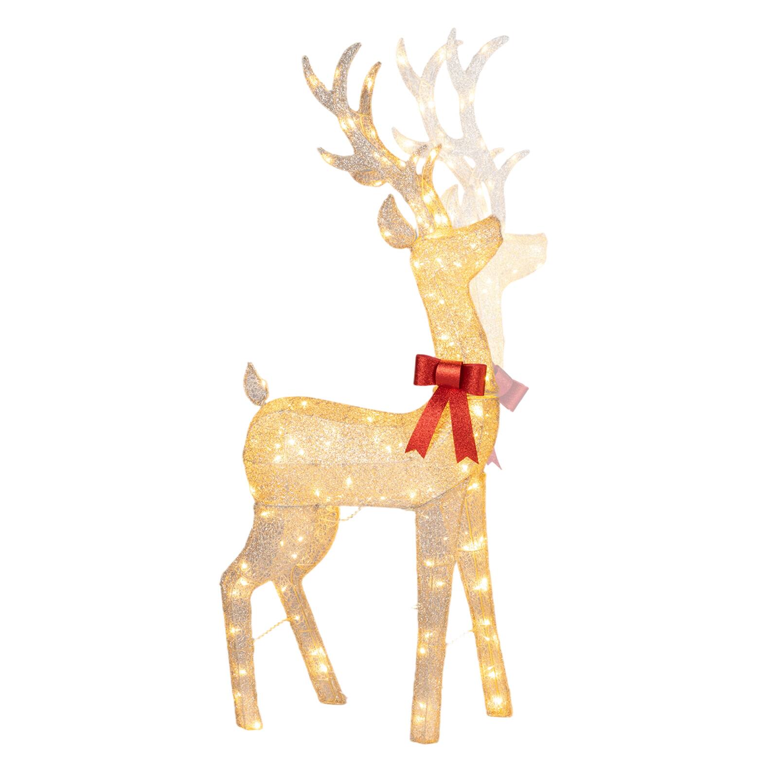 Alt View 1. Costway - Costway Lighted Golden Christmas Reindeer with 130 Warm Yellow LED Lights, 4 Ground Stakes - Gold + Red.